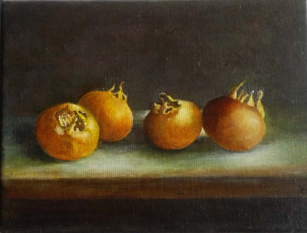 Mispels, olieverf op linnen 18x24 cm