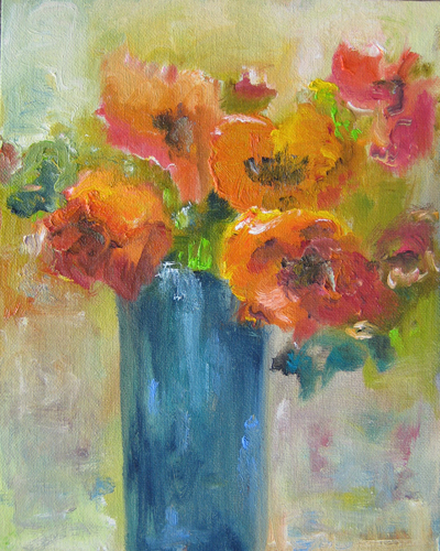 Papavers, olieverf op board 30x24 cm