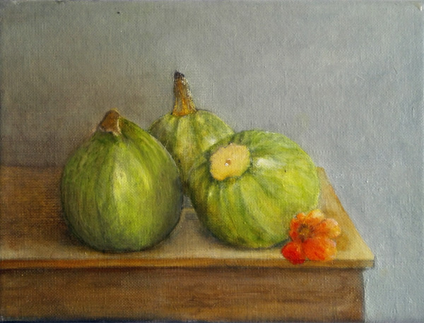 Pompoenen, olieverf op linnen 18x24 cm