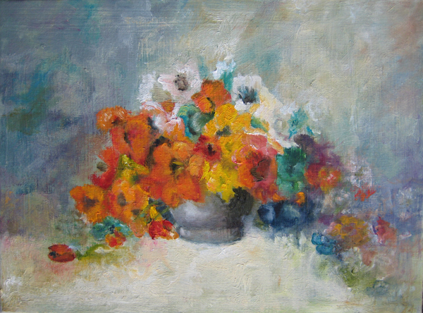 Zomerbloemen, olieverf op linnen 40x30 cm